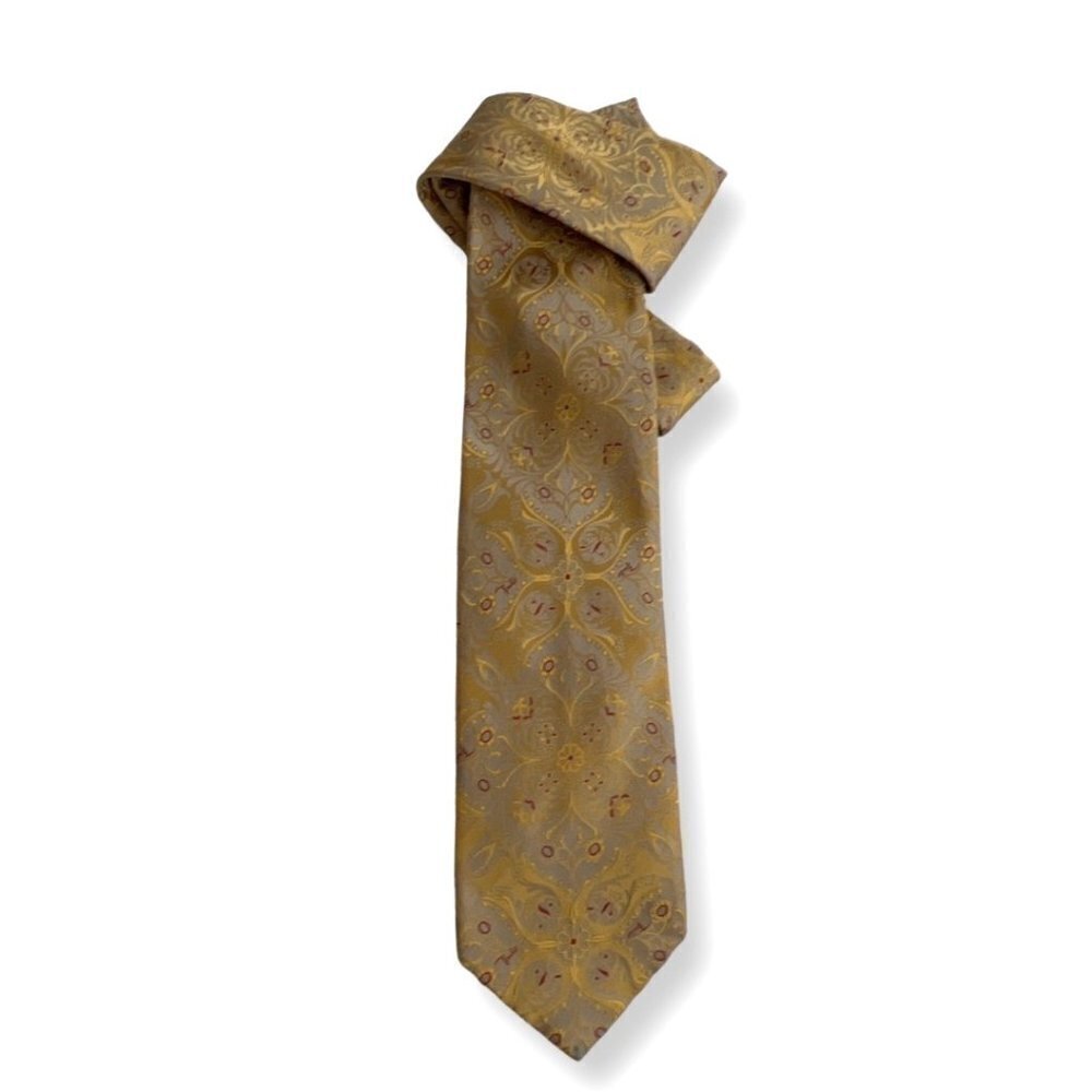 Emilio Pucci mustard silk paisley print tie